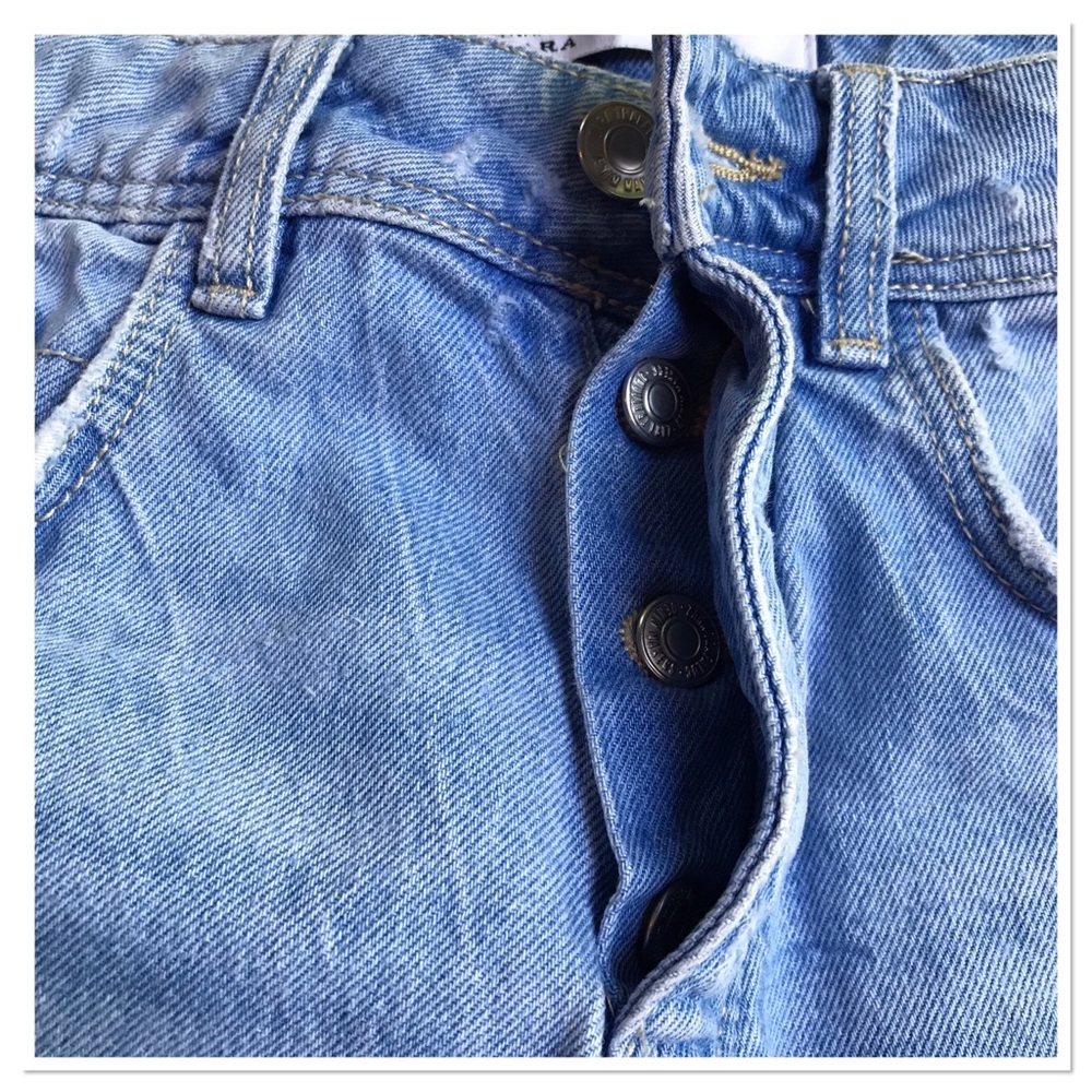 Zara Trafaluc Jean Shorts Light Blue Distressed Button Fly High Waisted Size 2 - Picture 4 of 10